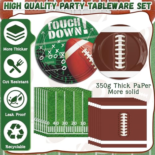 Bolake 140PCS Football Party Supplies Tableware Set Serve 24, Football Birthday Party Decorations Includes Plates Napkins Cups Banner Balloons Cake ToppersTablecloth for Football Themed Party Supplies - Image 5